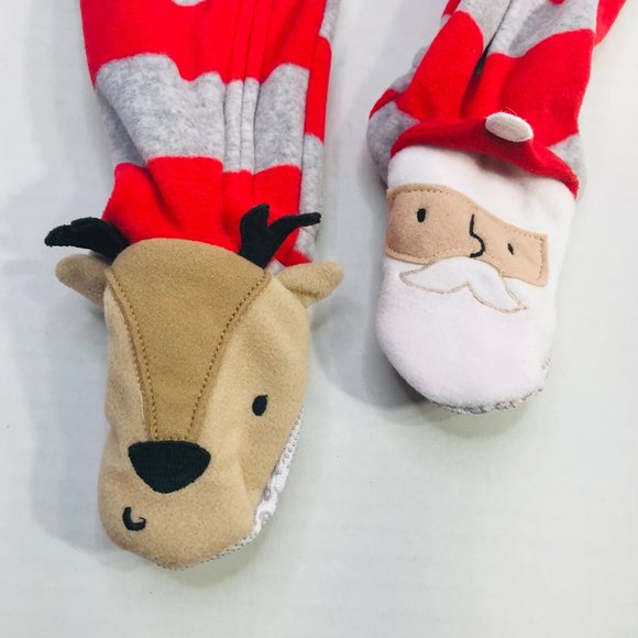2 Pack Just One You Made By Carter's Baby Size 9 Month Santa Footed Pajama New - Picture 3 of 16